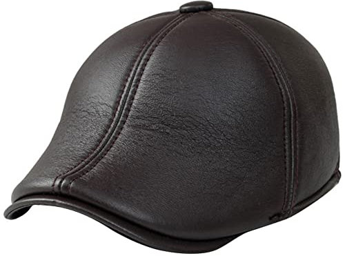 WOTZOV Herrenmütze mit Ohrenklappen, Kunstleder, britische warme Winter-Schirmmütze, Flache Gatsby-Fahrmütze,Kaffee1 L