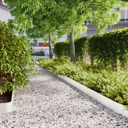 LAPOOH Rasenkanten 10 STK. Weiß 15x103 cm Kaltgewalzter Stahl, Beetumrandungen, Beeteinfassung, Grabumrandung, Zaun Garten, Beetzaun, Beetabgrenzung - 860143