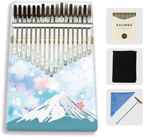 Yusound 17-Key Kalimba Thumb Piano – Portable Finger Piano with Mount Fuji Sakura Design, Clear Sound & Carry Bag – Great Gift for Adults, Kids & Beginners