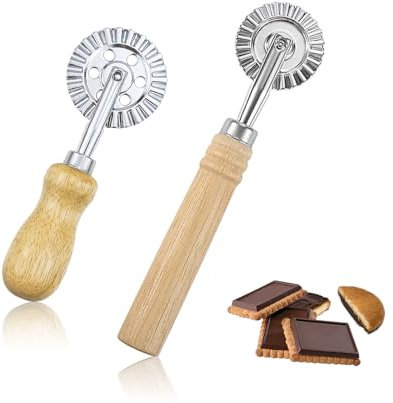TIANLIN Roulette Patisserie, 2 Pièces Chêne Roulette Decoupe Pates, 16 et 14 cm Roulette à Pâte, Ondulé, 5 et 3,9 cm Disque Roulant, pour Cuisines, Pâtisseries