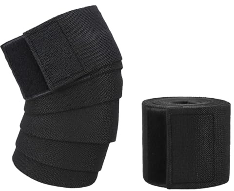 Ginocchiere nere per squat e sollevamento pesi, 2 pezzi, 70,9 x 3,1, cinghie di compressione per un maggiore supporto