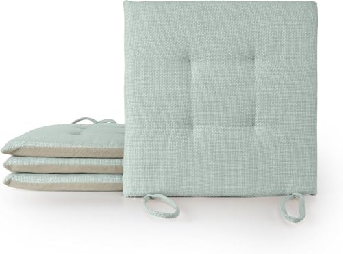 DH DREAMER HOME Cojines para Silla Usos Interior y Exterior 40x40x5cm Extra Suave Tejido Trenzado - Cojin de Asiento Decorativo de Poliéster Lavable Cómodos Acolchados - Verde Azulado, Pack 4