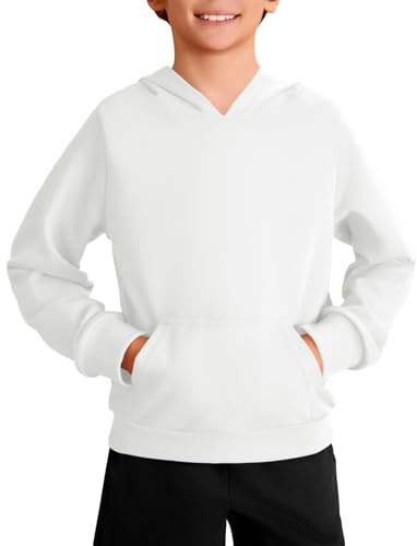 Haloumoning Felpa con cappuccio a maniche lunghe, per bambini, tinta unita, casual, vestibilità normale, con tasca a marsupio, 5-14 anni