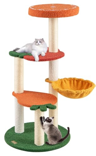 GOPLUS Litet katttorn, frukttema kattaktivitetscentrum med fruktstilsplattformar, mjuk vadderad sits, sisalklösstolpar och vridbar sidokorg, inomhus kattmöbler för katter och kattungar