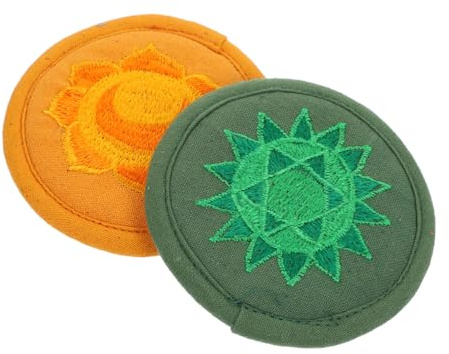 DECHOUS 2stücke Handgestickte Klangschalenmatten Rund Doppellagig Grün Und Orange Langlebiges Material Rutschfeste Unterlage Für Buddhistische Meditationsschalen Und Teetassen