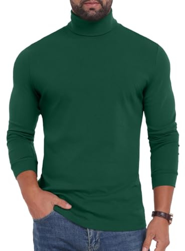 PrinStory Långärmad tröja för män, rund hals, långärmad polotröja, topp, varm, mock turtleneck stickad tröja, Grön, S
