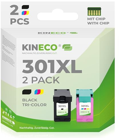 Kineco 301XL Druckerpatronen Multipack (Schwarz + Farbe) – Ersatz für HP 301/301 XL für HP Envy 4500/5530/5534/4504, DeskJet 2540/1510/2544/2549, OfficeJet 4630/4632/2620/2622 – Hohe Ergiebigkeit