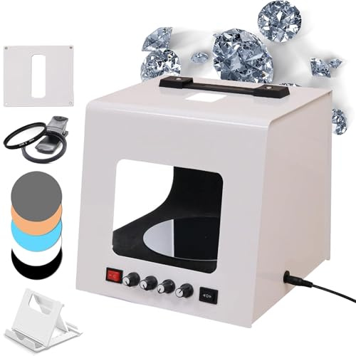 JJENXYYDS Kit di Illuminazione per Fotografia di Gioielli Professionale, Illuminazione per Studio Fotografico Portatile e softbox, Supporto per Appendere o posizionare,per collane, Orecchini TB200