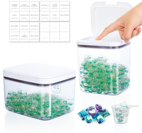 VINATO 2 Stück Waschmittel Aufbewahrung mit Deckel,Aufbewahrungsbox aus PET Kunststoff,Wäsche Pods Behälter Set,Organizer für Waschmittel, Wäscheperlen, Duftende Perlen, Mehl