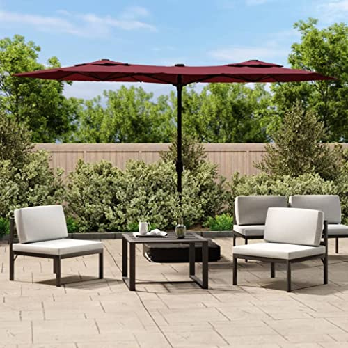 Parasol double avec éclairage LED - Bordeaux - 316 x 145 cm - Protection UV - Store pour terrasse extérieure - Tissu d'ombrage - Protection solaire pour jardin et balcon - Avec pied
