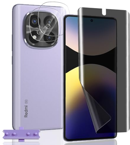 Zhiihorr Protector Pantalla Privacidad para Xiaomi Redmi Note 14 Pro+/Pro Plus 5G, [1 Pieza Anti Espía Película TPU Suave + 2 Piezas Protector Cámara] - Película para Redmi Note 14 Pro+/Pro Plus 5G