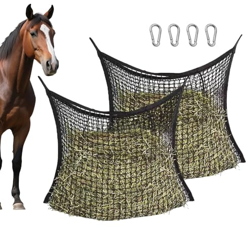 Afenau heunnät för hästar, 2 stycken höunnät, maskigt 5 kg, 5 x 5 cm höaska, bärbart hönsnät stor, förbättrad matsmältning heusack för hästar, får, nötkreatur (kvadratisk)
