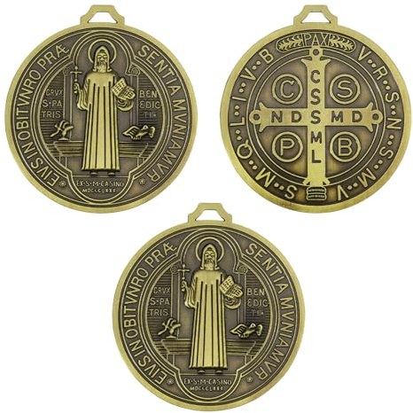 FREEBLOSS 3pcs Retro St. Benedict Cross Medal Pendant Ancient Green Medalla De San Benito for Home and Wall Hanger Car Accessories, 14×12.7cm/5.5 x 5in