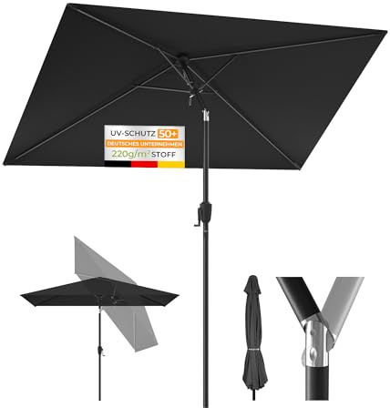 HOMEDEMO Aluminum Sonnenschirm Balkon Rechteckig, Schirm groß Marktschirm, Gartenschirm, Terrasse, Tischschirm, Strandschirm, Schutz 50+ Neigbar Sonnenschutzschirm