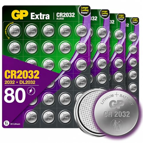 GP Extra CR2032 3V Lithium Coin Batteries – Pack of 80, AirTag & Key Fob