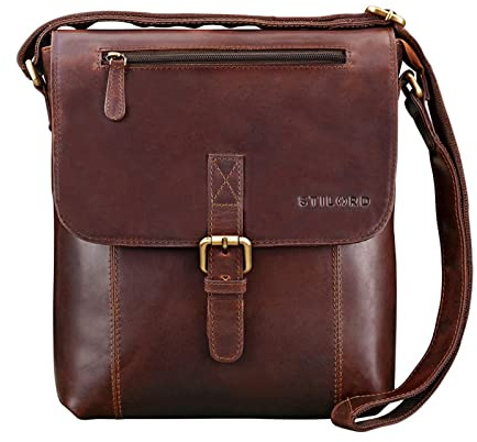 STILORD 'Matthias' Messenger Bag Herren Damen Leder Umhängetasche Schultertasche klein 10.1 Zoll Tablet iPad Vintage echtes Büffel-Leder