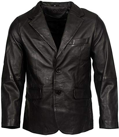 Infinity Leather Blazer Noir à 2 Boutons sur Mesure pour Homme Blouson en Cuir à 100% d'agneau Souple 2XL