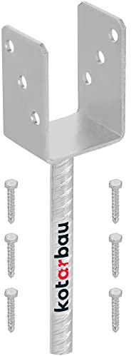 KOTARBAU - 1-Piece U-Shaped Post Support – Clear Width 71 Mm – Ribbed Steel - Concrete Anchor for Wooden Posts, Hot-Dip Galvanized