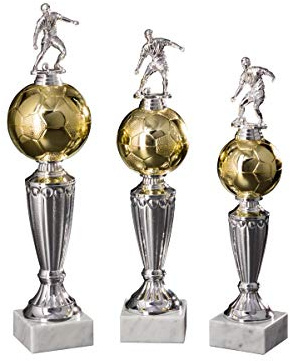 Henecka Fussball-Pokal, Fußballtrophäe, Gold-Silber, mit Wunschgravur, Größe 37 cm