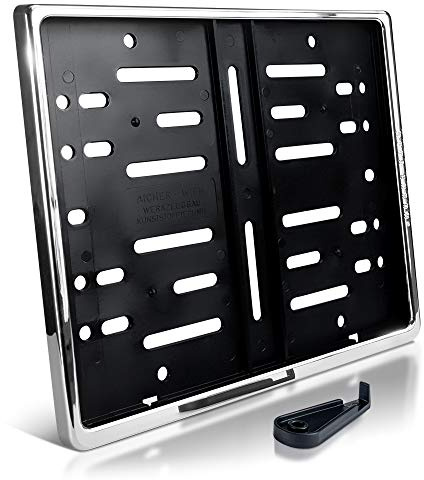 1 Kennzeichenhalter | 250 x 200 mm | Motorrad MC | Echter Chrom Hochglanz | Roller, Quad, SUV | Motorrad-Nummernschildhalter | Kennzeichen-Halterung | Nummernschild-Halterung | Kennzeichen-Rahmen