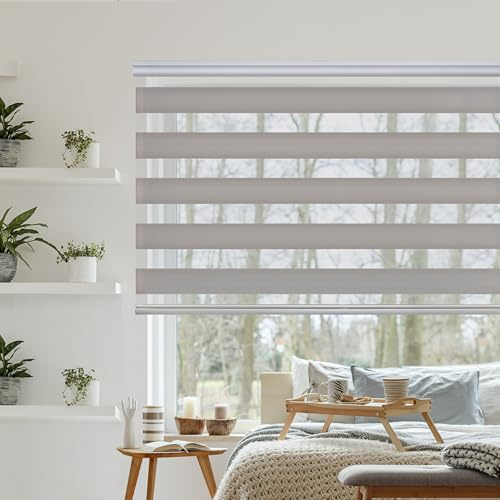 Estores Noche y Día Premium Alta Gama Fácil instalación 100x250 cm Piedra | Estor con galería redonda y cadeneta en aluminio de Máxima Calidad para ventanas. El ancho de la tela mide 98 cm StoresDeco