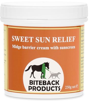 Biteback Products 'Sweet Sun Relief' - SPF30+ Midge Barrier Cream for Horses, Premium Sun Protection, Soothing Skin Cream for Itchy and Hot Conditions, Essential Horse Care - 250g | Sun Cream Spf30, Soothing Skin Cream For Itchy And Hot Conditions, Plant Based Formula, For Horses And Dogs