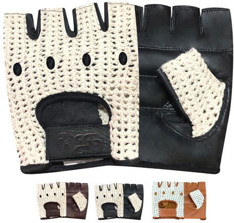 PSS Fingerlose Halbfinger Lederhandschuhe Herren Mann Fahrer Lenkrad Handschuhe Auto Fahren Fahrrad Radsport Rollstuhl Muskeltraining Bodybuilding Fitness Atmungsaktive, Ref 416, Schwarz Größe S