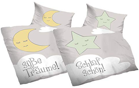 PremiumShop321 2er Pack Kinderbettwäsche Babybettwäsche Baumwolle 100x135 Mond und Sterne