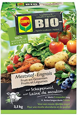 COMPO Engrais Fruits & Légumes Bio - Travaille pendant 5 mois - Avec laine de mouton - Pour une belle récolte abondante - 100% naturel - 3,5 kg