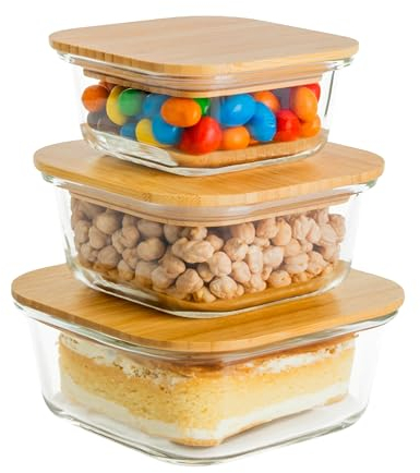Homiu Glass Food Storage Containers with Bamboo Lids | Borosilicate Meal Prep Glass Container | Freezer, Oven, Microwave & Dishwasher Safe | BPA Free | Leakproof & Airtight Lunch Boxes