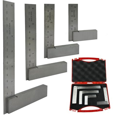 Assorts Präzisionsmaschinisten, 5,1 cm / 7,6 cm / 10,2 cm und 15,2 cm, Stahl, Anschlagwinkel, Heimwerker, allgemeine Werkstattwerkzeuge (Set mit 4 Größen) für Metall- und Holzarbeiter, wird in