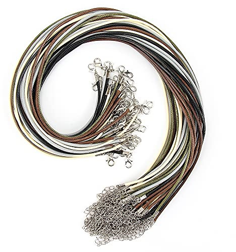 Lederband Kette Gewachste Halskette Cord mit Hummer Schließe und Verlängerungskette Seil 50 Stück 2mm, für DIY Armband Halskette Schmuckherstellung