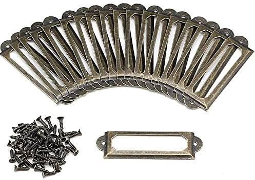 Blantye 50 Stück Antike Messing-Etikettenhalter - Bronze Eisen Kartenrahmen für Bücherregale/Schubladen/Display-Boxen mit Schrauben (60x17mm)