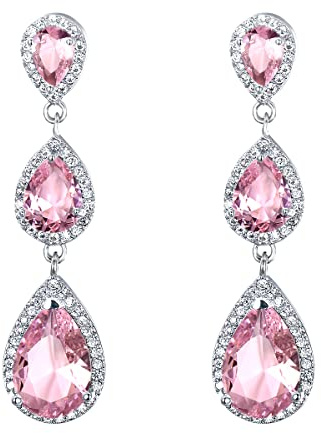 EVER FAITH Damen Zirkonia Hochzeit Braut 3 Teardrop lange baumeln Ohrringe klar Silber-Ton