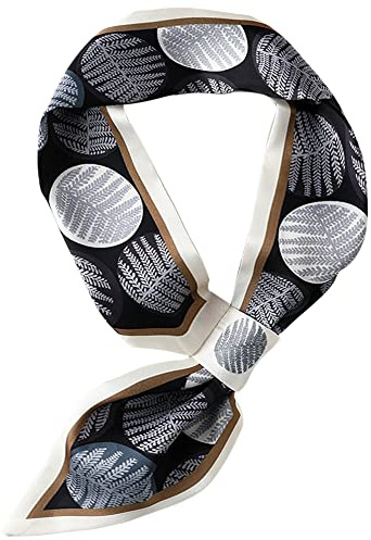 Camilife Damen Mädchen Kunstseide Langer Schmaler Seidenschal Halstuch Elegant Krawatte Schal Sanftmütig Haarschal Haar Accessoire Gürtel15×70cm - Blattmuster