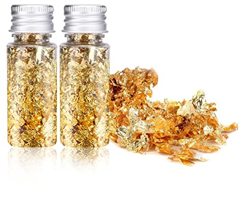 Essbare Blattgoldbl?tter,Flocken Goldfolienpapier,2 Stück essbares Blattgold-Multifunktionsflaschen, Goldfolie Papier Dekoration Küche Mousse Kuchen Backen Geb?ck Handwerk Dekoration