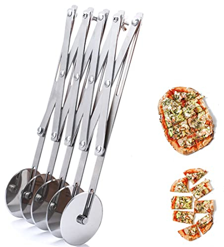 Affettatrice per pasticceria in acciaio inox estensibile telescopico, taglierina multi-rotella, coltello da pasticceria multi-rotondo rullo da forno divisore per biscotti (5 ruote)