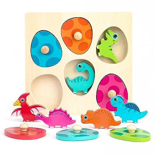 Puzzle in legno Montessori Dino Jigsaw giocattolo in legno per bambini, puzzle a incastro, giocattolo per abilità motorie, regalo per ragazzi e ragazze a partire dai 3 4 5 anni