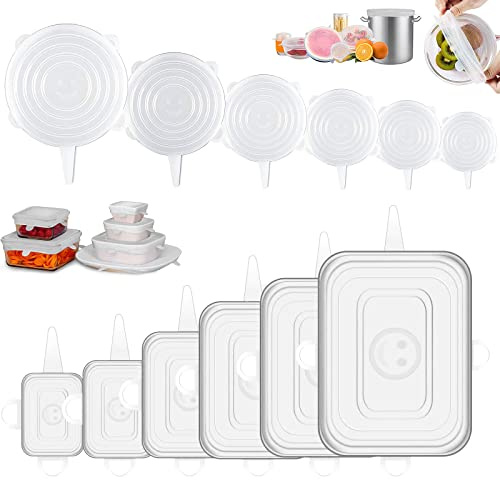 Silikondeckel Dehnbar Set, 12-teilig, Universal, Wiederverwendbar | Für Dosen, Für Schüsseln, Abdeckhauben für Lebensmittel, Silikon Stretch Deckel