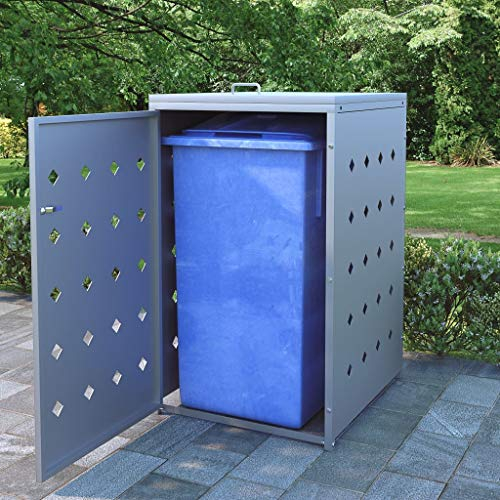 Homgoday Mülltonnenbox Mülltonnenverkleidung Müllbox Mülltonne Müllcontainer Mülltonnenschrank Gartenbox Gerätebox für 1 Tonne 240 L Edelstahl