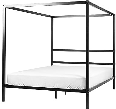 Letto matrimoniale a baldacchino con doghe e struttura in metallo nero 160 x 200 cm