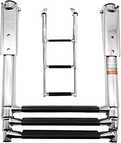 Badeleiter Boot Poolleiter Zusammenklappbare 4-Stufen-Verlängerungs-Bootsleiter, Marine-Yacht-/Ponton-Boardingleiter Aus Edelstahl 316 Mit Griff Und Breitem Pedal, Oben Montierte Pontonleiter For Hohe