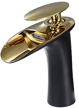 Bagno Lavandino Centro Set Singolo Maniglia Ottone Lavabo Miscelatore Rubinetti con Maniglia Oro Lucida, Pittura Nero GT7852BG