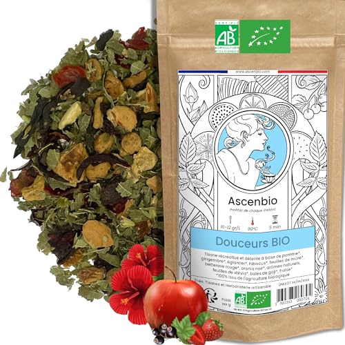 Ascenbio ✿ Infusion Douceurs BIO ✿ Saveurs Pomme Fraise ✿ 180 g vrac ✿ Préparé et conditionné en France ✿ Emballage biodégradable