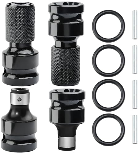 CoKeeSun 4 pezzi Adattatore per Bussole, Adattatore per Avvitatore a Percussione 1/2 a 1/4, Attacco Esagonale a Sgancio Rapido con anelli e perni, Convertitore per Chiavi a Cricchetto