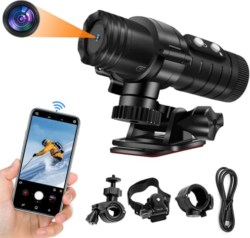 SecuraLen Action Cam, WiFi 1080P HD & 120° Weitwinkel Helmkamera, Automatische Horizontausrichtung Actionkameras für Motorrad & Fahrrad mit großer Batterie für erweiterten Gebrauch