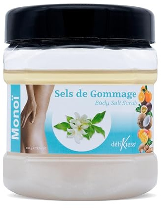 déliKtess® - Gommages pour le corps parfumés - 600 gr - Exfoliant au sel marin - 18 parfums - Fabriqués en France (Monoi)