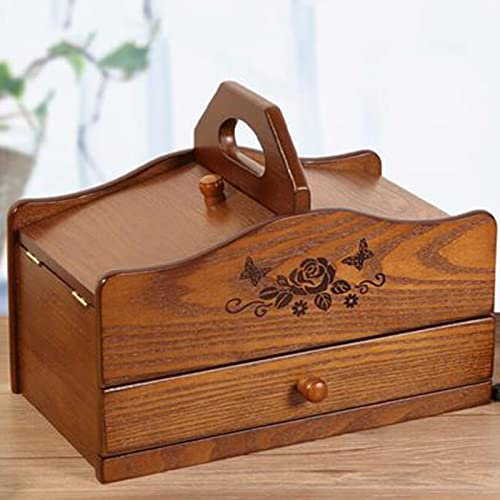 Nähkasten, Holz-Nähkasten, Holz-Bastel-Hobby-Organizer mit 2 Schubladen, Holz-Nähkorb for Sticksets, Quiltzubehör, Kreuzstich-Sets