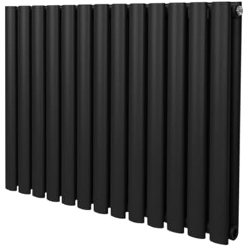 Radiatore a colonna ovale 600 mm x 780mm Designer Doppio pannello Termosifone Nero Acciaio Inclusi Spazzola per la pulizia Kit di fissaggio e staffe