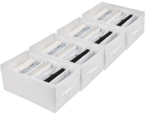 Lucoridy 4 Stück Kleiderschrank Ordnungssystem Großen Größe 6 Gitter, Ordnungssystem Organizer Kleiderschrank Kleideraufbewahrung für Kleidung Jeans Hosen Hemden Faltbare XL Aufbewahrungsboxen (Weiß)